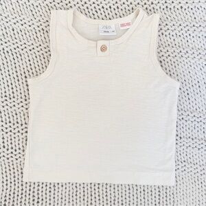Zara Sleeveless Unisex Beige Tee with Buttons Size 18-24 Months